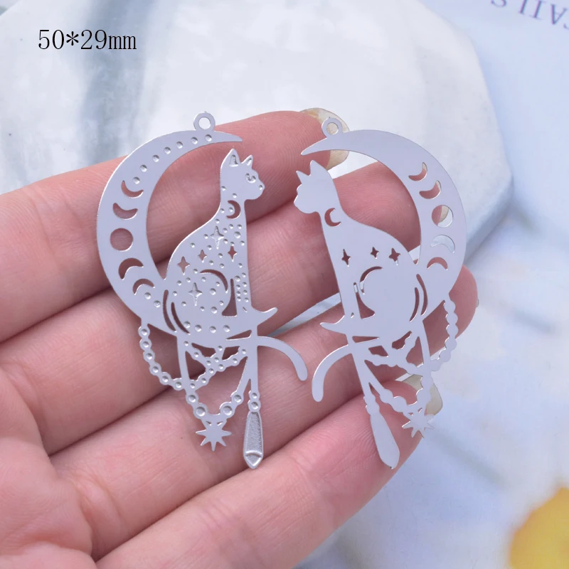 10 Stück Edelstahl-Anhänger mit Mond- und Katzenmotiv, graviert, für DIY-Schmuck, Großhandelsbedarf – Detail 5