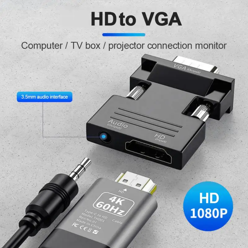 Na Pc Laptop na projektor Hdtv 1080p z Audio przenośny Hd 1080p Vga To kompatybilny konwerter Vga na Adapter Hd