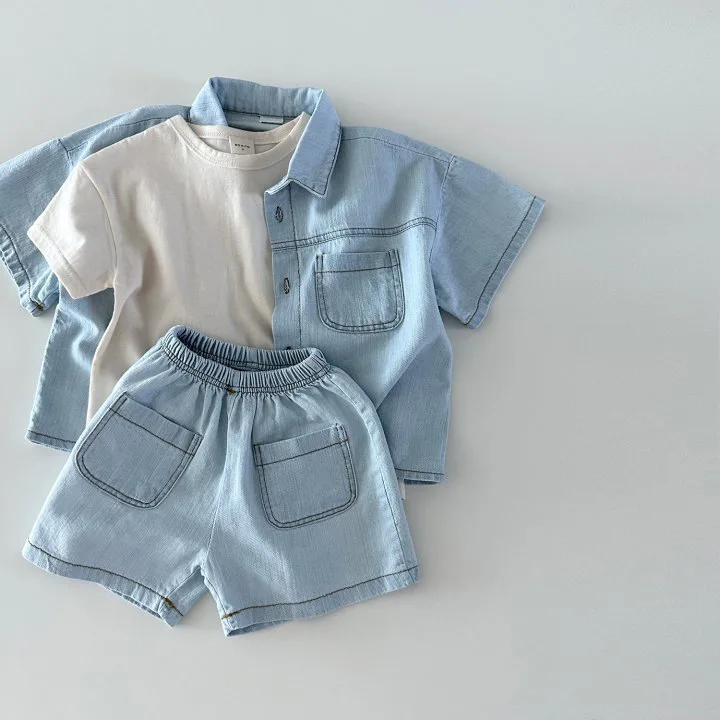Solid Denim Suit Baby Spring Autumn Long-Sleeved Denim Shirt Jacket Trousers Two-Piece Baby Boys Girls Simple Casual 2PCS