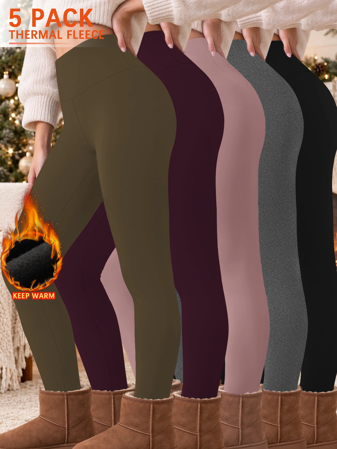 5 Pack Womens Thermal Fleece Lined High Waisted Leggings Workout Winter Warm Thick Tights Soft Yoga Pants