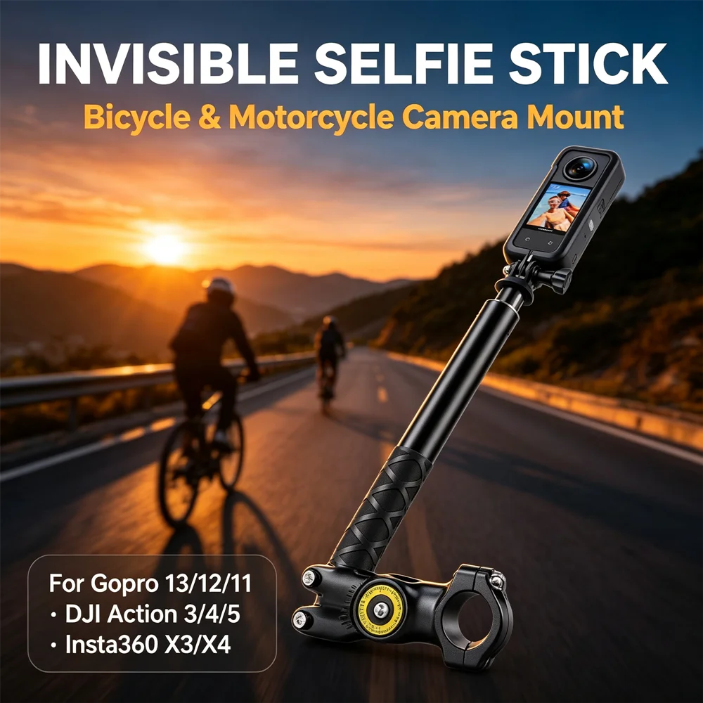 Invisible Selfie Stick Bicycle Motorcycle Camera Mount for GoPro 13 12 11 DJI Action 3 4 5 Insta360 X3 X4 Sports Accessories