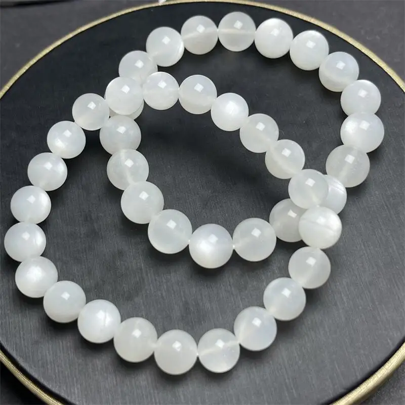 8/9/11/12/13MM Natural White Moon Stone Bracelet Color Beads Fashion Fresh Jewelry Men And Women Single Circle Gift 1PCS