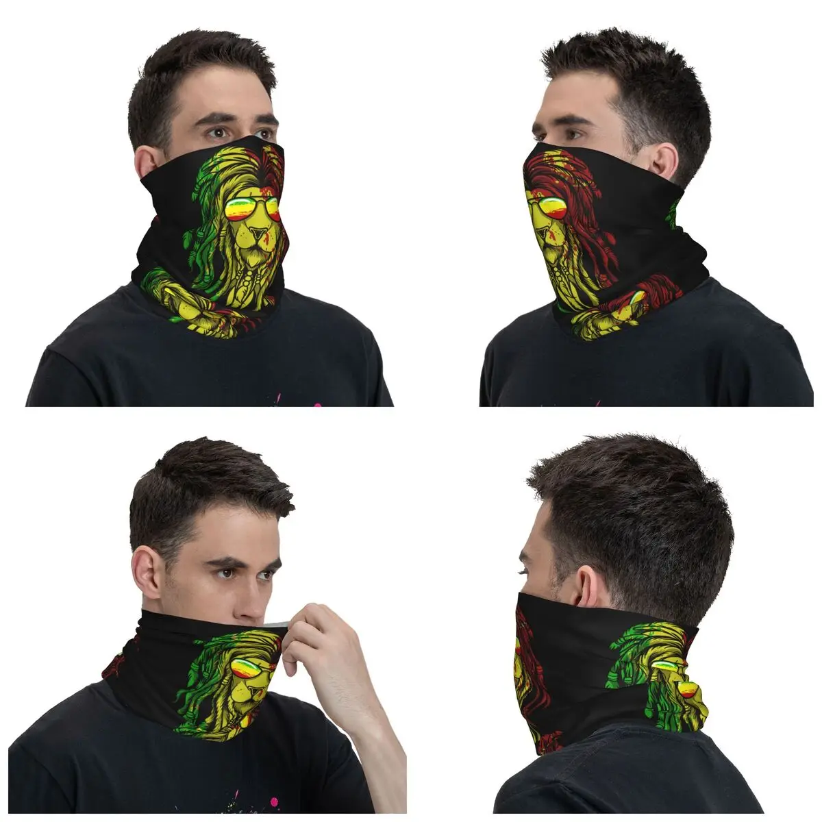 Reggae Music Lion Jamaican Flag Rasta Rastafari Bandana Neck Gaiter UV Protection Face Scarf Cover Women Headwear Tube Balaclava