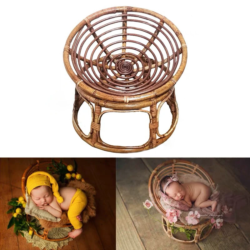 Newborn Photography Props Chair Handmade Bamboo Basket Vintage Chair Newborn Posing Furniture Baby Boys Girls Shoot Props Sofa