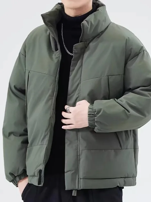 Men's Winter Thickened Warm Cotton Jacket Loose Casual Outerwear Trendy All-Match Cotton Padded Coat Stand Collar Polyester F...