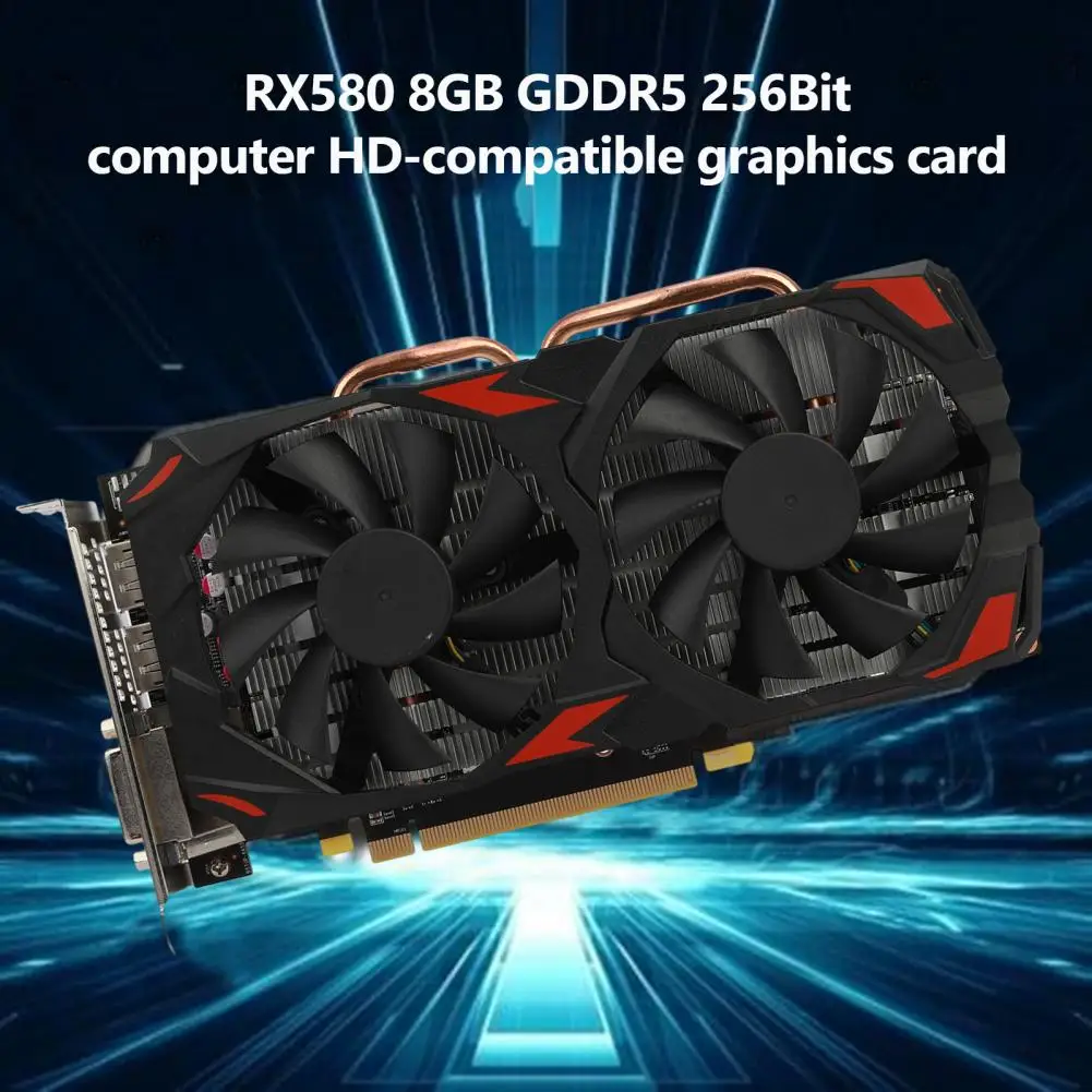 Neue RX580 Grafikkarte Dual Lüfter 8GB GDDR5 256Bit Effiziente Wärmeableitung Geräuscharmer Speicher Video Gaming Karte