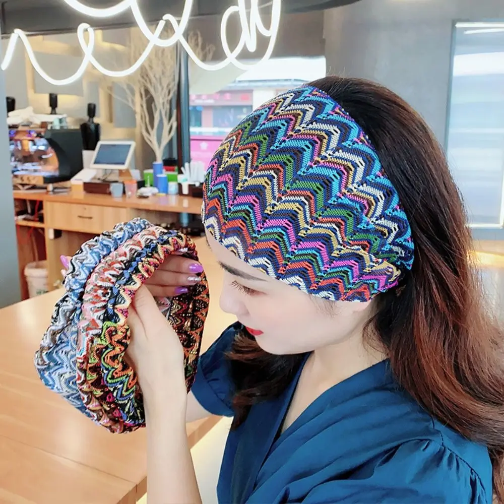

Personality Non Slip Wave Mesh Headband Hollow Colorful Lace Hairbands Lightweight Headdress Wide Side Head Wrap Female/Girls