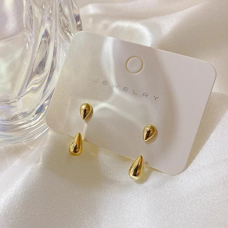 Minimalist Gold Color Water Drop Stud Earrings For Women Temperament Compact Glossy Teardrop Metal Earring Daily Party Jewelry