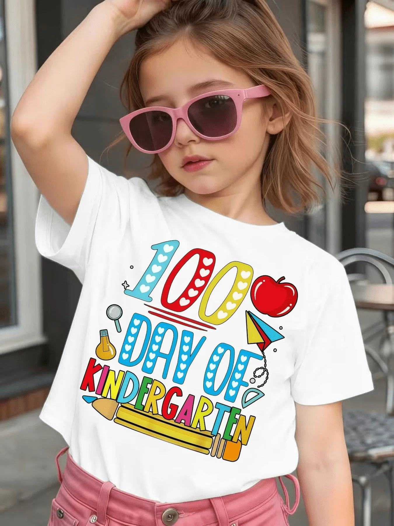 Rainbow Pencil 100 Days Of School Vibes T Shirt Boys Girls Family Matching Cotton Short Sleeve Casual Tees For Toddler Kids