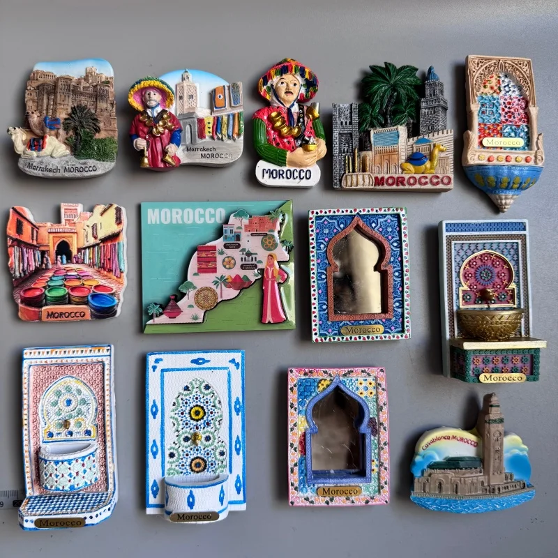 Morocco Fridge Magnets Casablanca Marrakesh Sink Zellige Marrakech African Tourism Engraved Picture Frame Mirror Home Decor