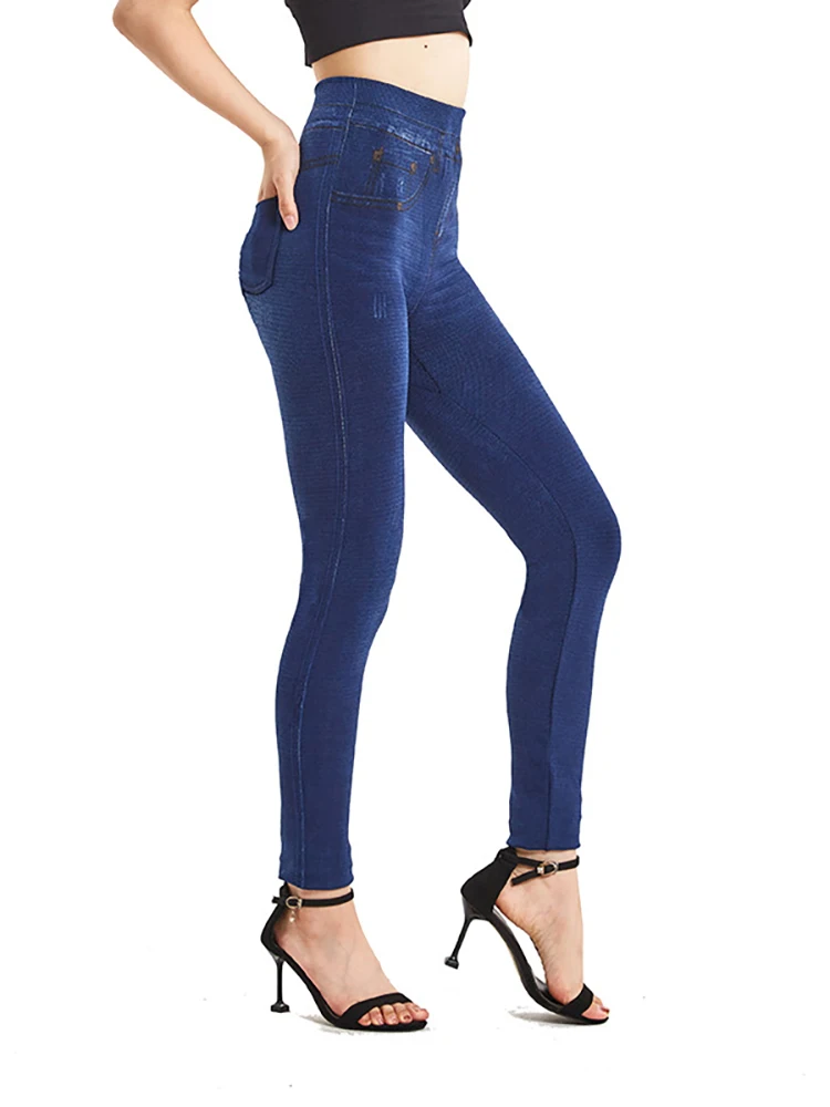 VISNXGI Stretchy Feste Farbe Plus Größe Jeggings Mode Falsche Jeans Frauen Engen Nahtlose Tasche Leggings Weichen Bleistift Hosen