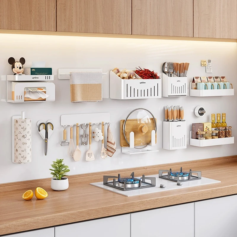 

Магнитная настенная ткань, водонепроницаемая и маслостойкая кухонная магнитная полка для хранения, настенная подвесная стойка, посуда, ножи, хранение салфеток