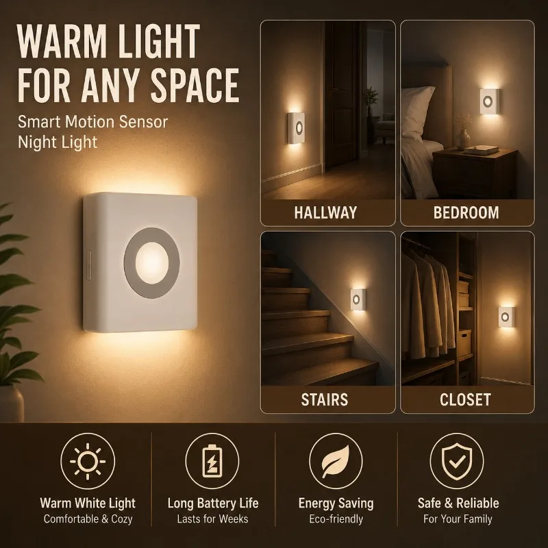 USB Rechargeable Motion Sensor Wall Light Up Down 500mAh LED Magnetic Night Lamp for Bedroom Bedside Cabinet Hallway Wall Lamp