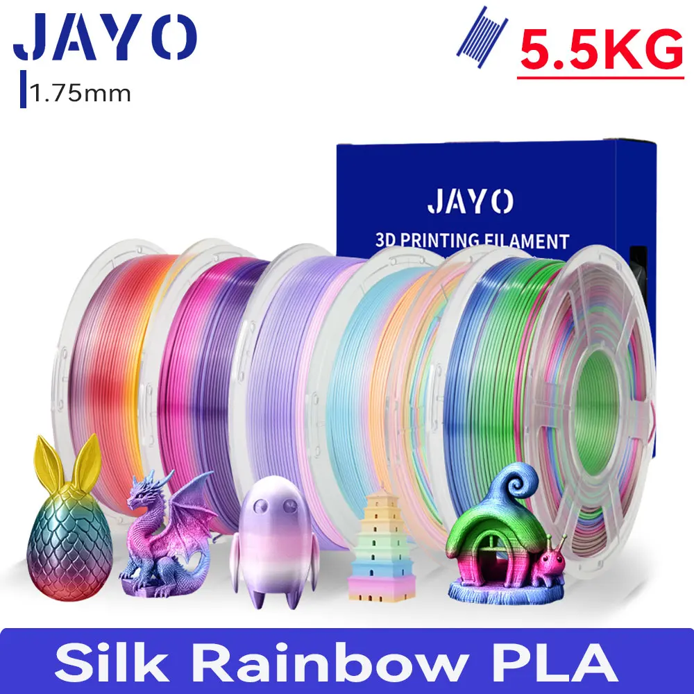 

JAYO 3D PLA Rainbow Printer Filament 1.75mm 5 Rolls PLA / Silk PLA Rainbow 3D Filament For FDM Neatly Wound 3D Printing Material