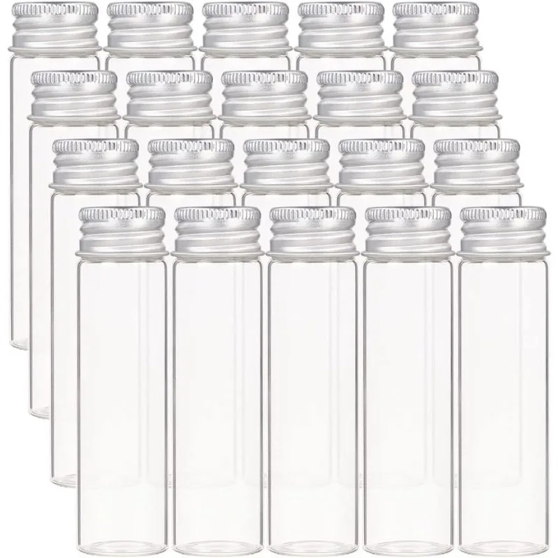 

20Pcs 20ml Glass Sealed Bottle with Screw Aluminum Cap Clear Liquid Sample Vial for Pill Powder Ornament Bottles