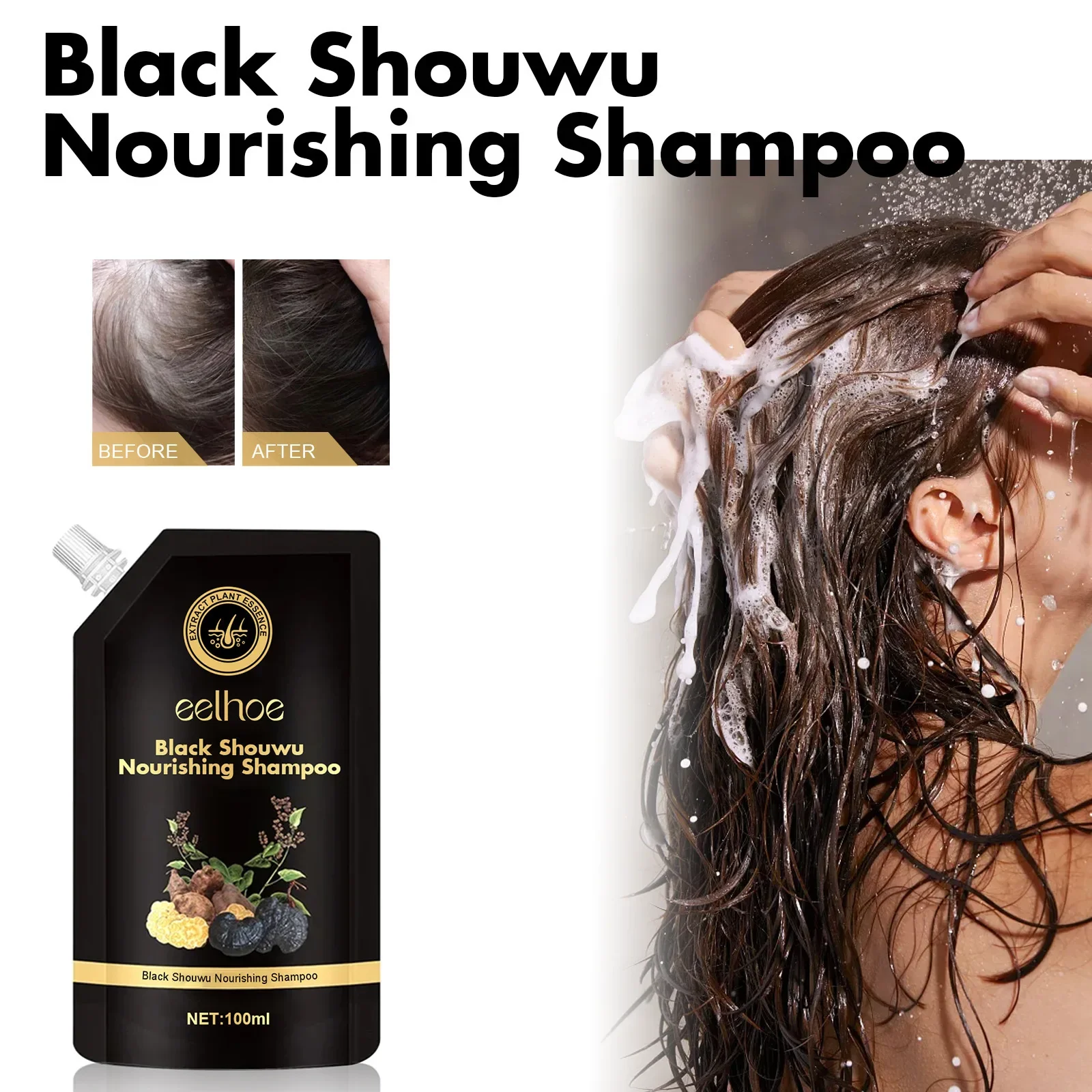 

Natural Black Hair Shampoo with Ginseng Extract for Thick Moisturized Hair Black Ganoderma Lucidum Polygonum Multiflorum Shampoo