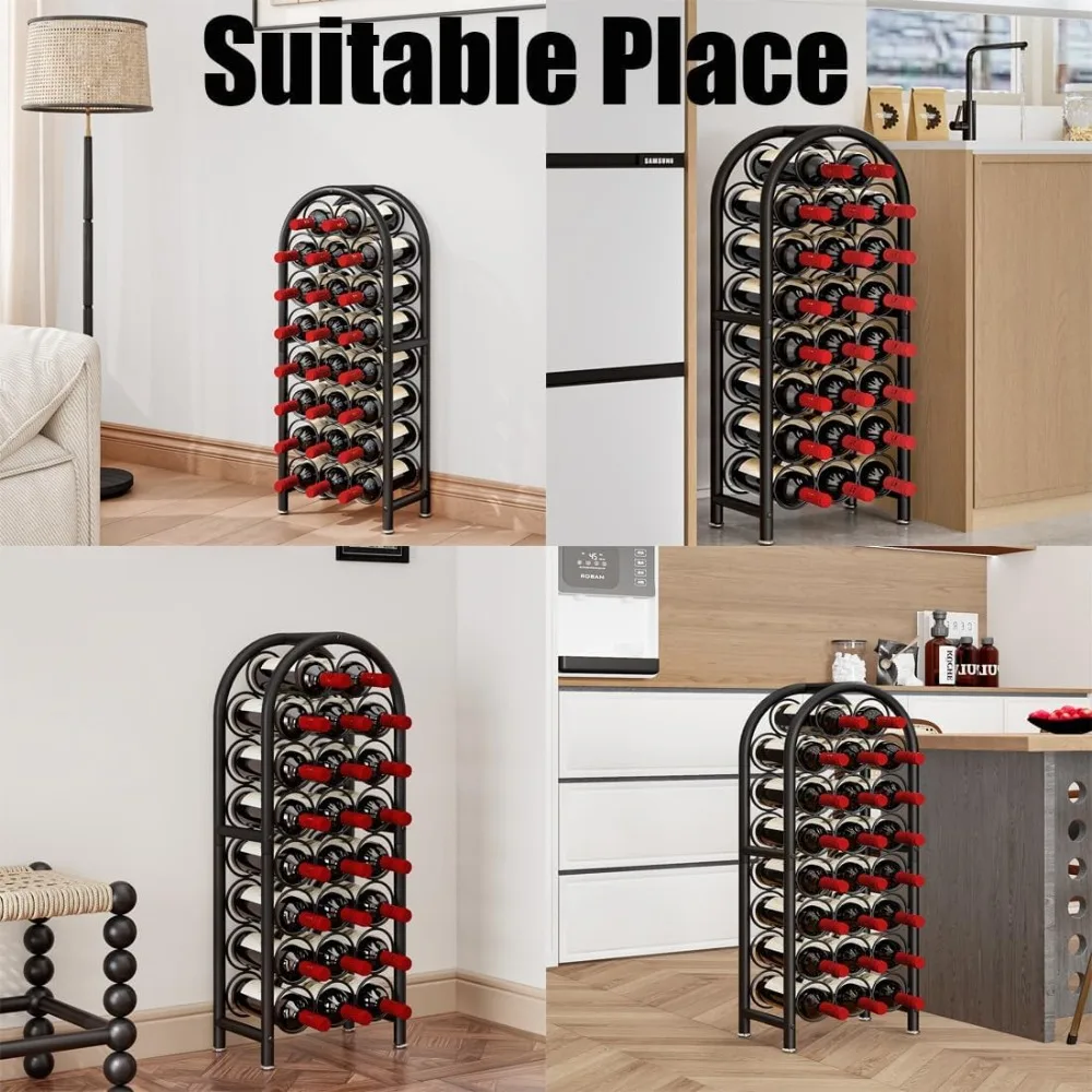 Freestanding Metal Wine Rack Floor Stand Organizer Storage 23 Bottles Black Home Bar