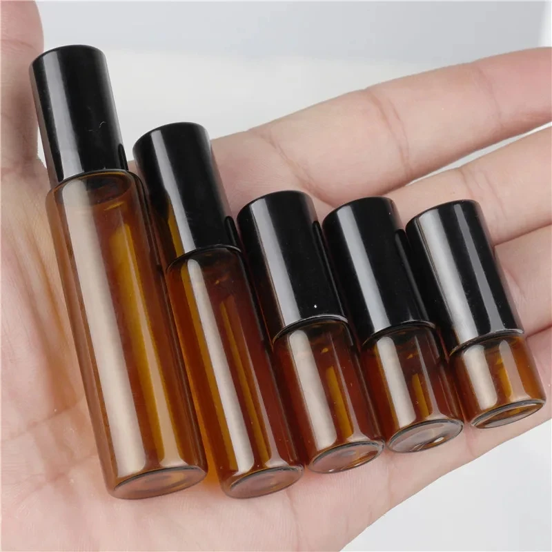 

2ml 3ml 5ml 10ml Amber Thin Glass Roll on Bottle for Essential Oil Vials with Roller Metal Ball Refillable Bottles Containers