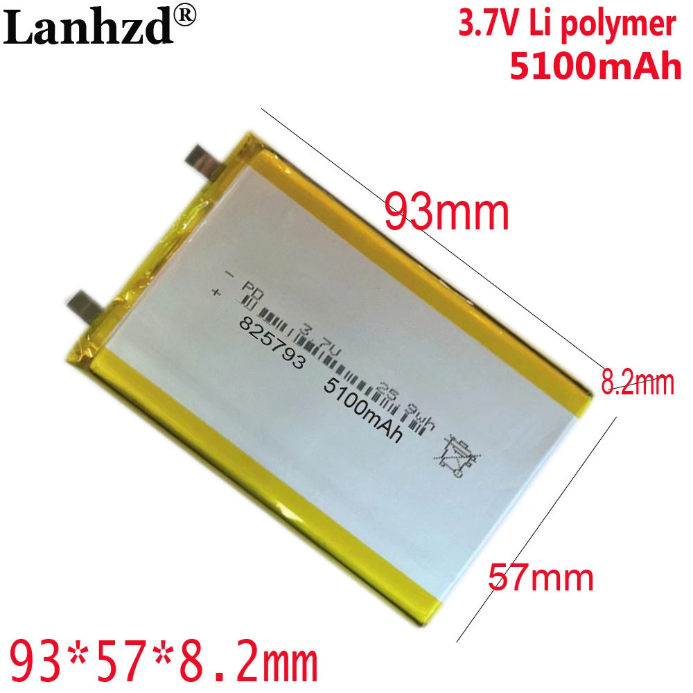 825793 Li polymer lithium battery 5100mAh 3.7V For GPS navigator beauty instrument digital products DVD Led Lamp camera