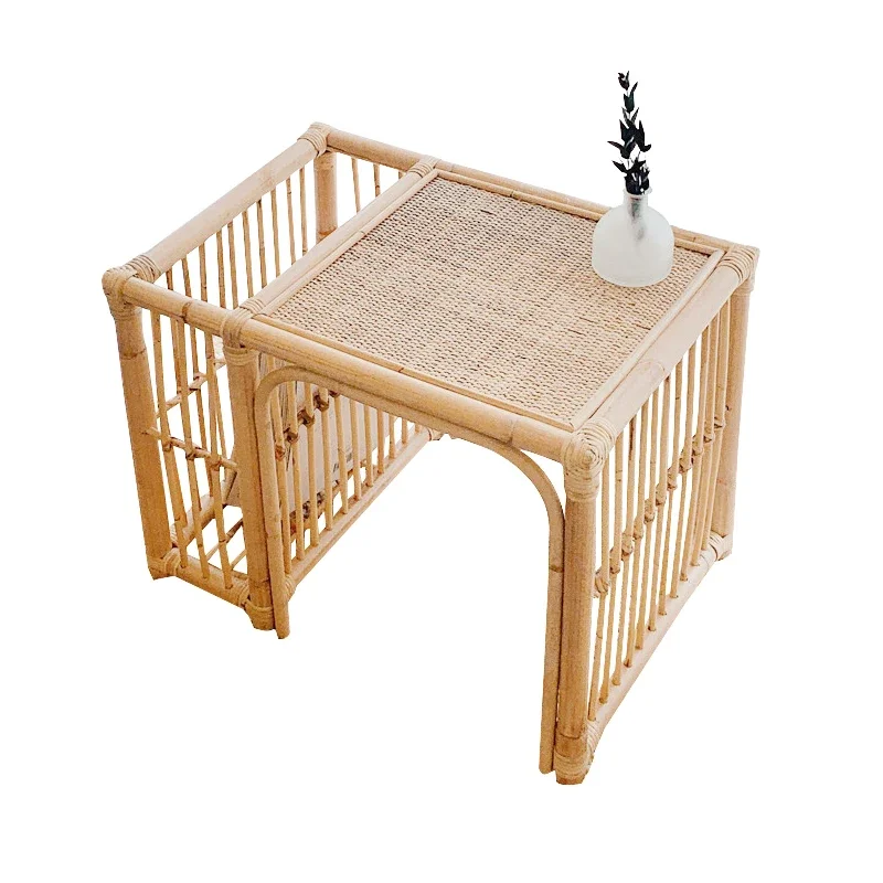 YY Rattan Woven Small Coffee Table Bedroom Bedside Books and Newspapers Magazine Storage Corner Table Side Table