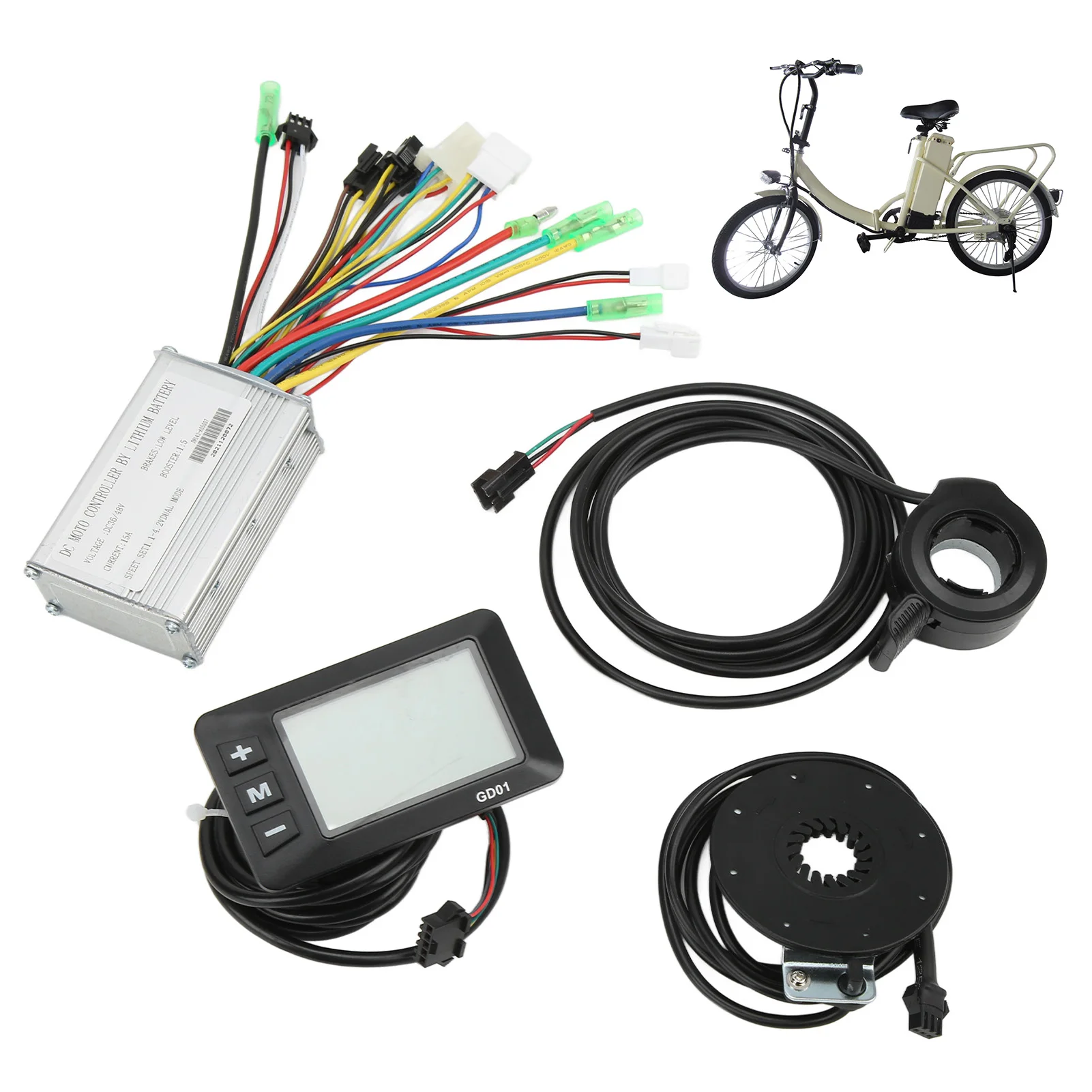 

Bike Motor Controller Lightwieght Electric Bike Conversion Kit Sturdy with LCD‑GD01 Panel Thumb Throttle for 250W Motor