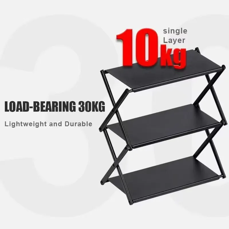 Factory Direct Compatible WithThree-tier Rack Outdoor Folding Storage Shelf Portable Desktop Organizer Shelves Picnic BBQ Storag
