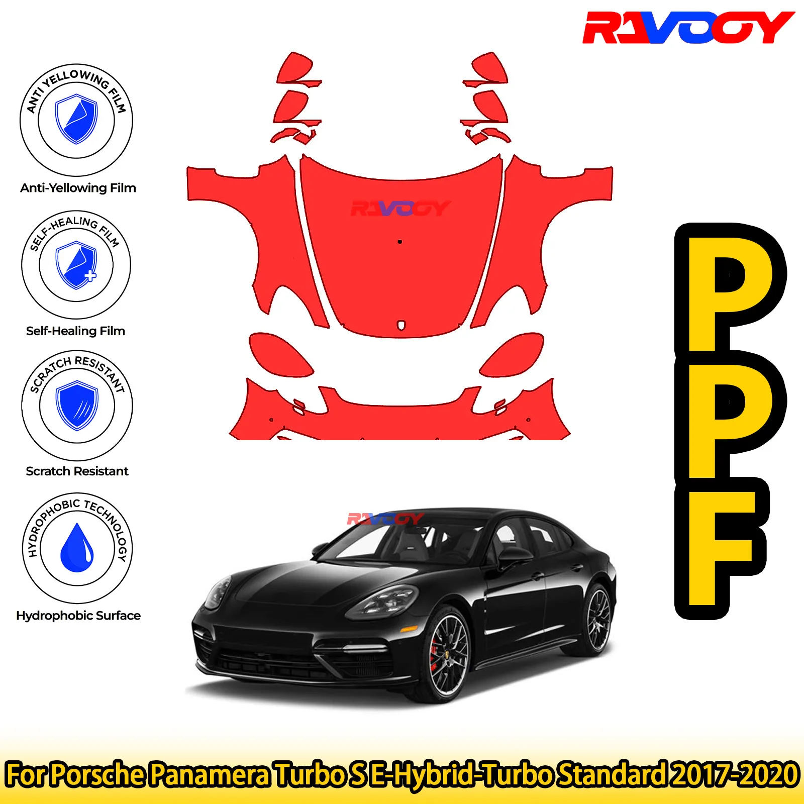

For Porsche Panamera Turbo S E-Hybrid-Turbo Standard 2017-2020 Glossy Matte Black Precut front PPF Kit Paint Protection Film