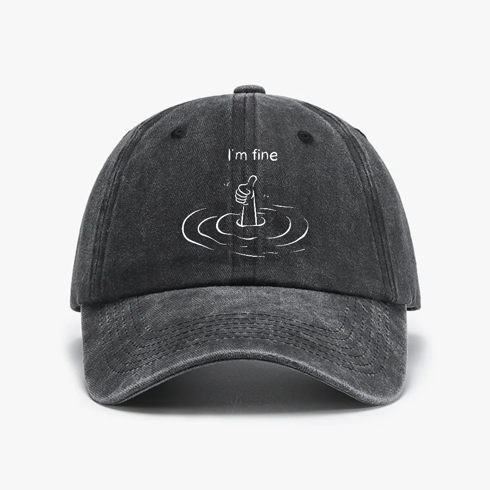 

I'm Fine Print hat Men Women Funny Mental Health Baseball Cap Unisex Distressed Washed hats
