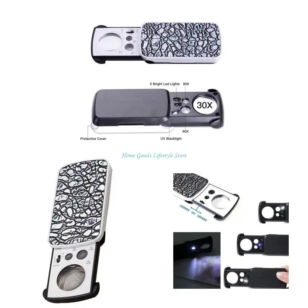 

E74E Large Power Jewelry loupes Pocket 30X 60X 90X LED Light for Detailed Viewing