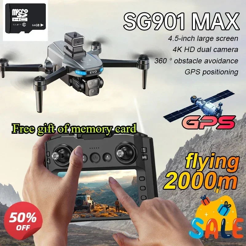 SG901 MAX Drone 4K HD Camera FPV Brushless Obstacle Avoidance Remote Control with Screen Foldable Remote Control Quadcopter Toy