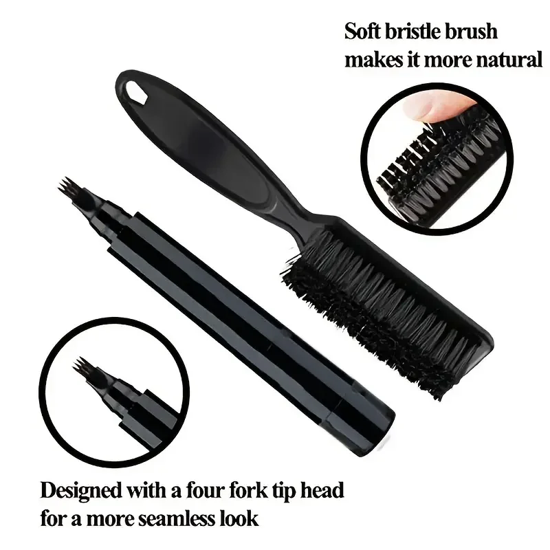 Pencil Filler For Men Black Brown 4-Tip Beard Pen Waterproof & Long Lasting Natural Makeup Detailing Filler Moustache & Eyebrows