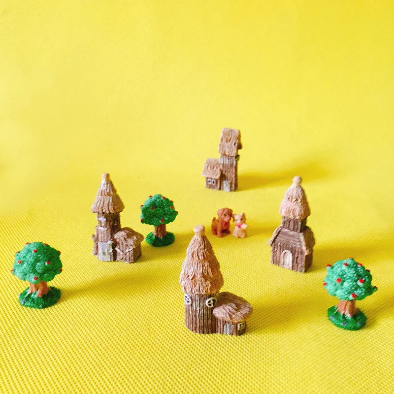 4 pces/casa de fadas/castelo/miniaturas casa/pobre/bonito/jardim de fadas/gnome/musgo terrário decoração/bonsai/diy suprimentos/brinquedo/modelo