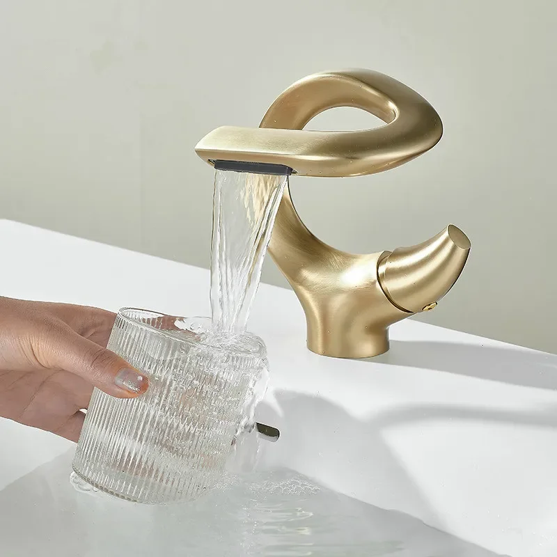 

Brushed Gold Bathroom Faucet Gold Basin Hot and Cold Black Sink Deck Mounted Toilet Mixer Grey Water Tap