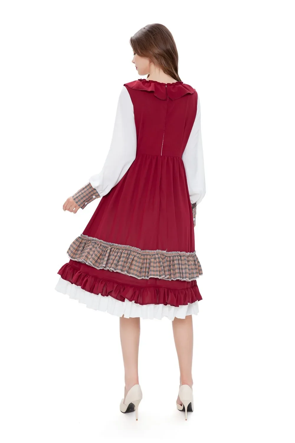 Volwassen Meid Cosplay Kostuum Lolita Jurk Middeleeuwse Fancy Girl Halloween Kleine Rode Rijkap