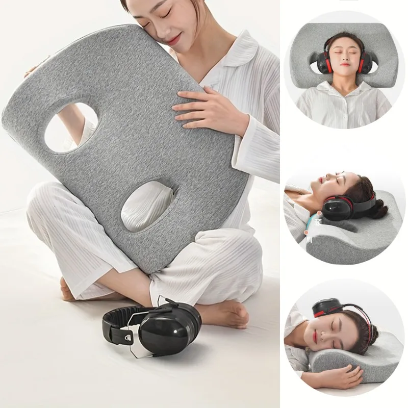 Neck Pillow with Double Ear Hole Comfortable Side Sleeping Pillow Single Person Ear Protection Memory Neck Protection PillowCore