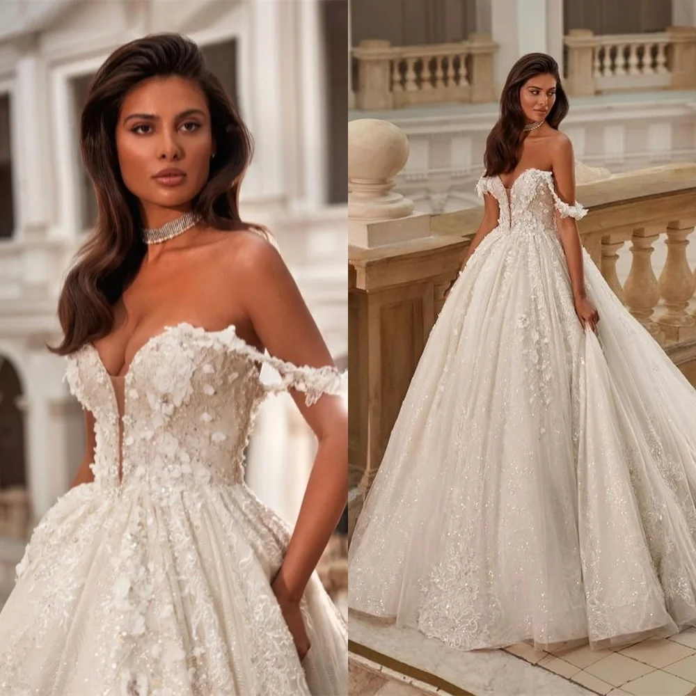 

Customized White Organza Wedding Dress Exquisite Strapless Cap Sleeve Bridal Gowns Delicate Zipper Back Vestido De Novia