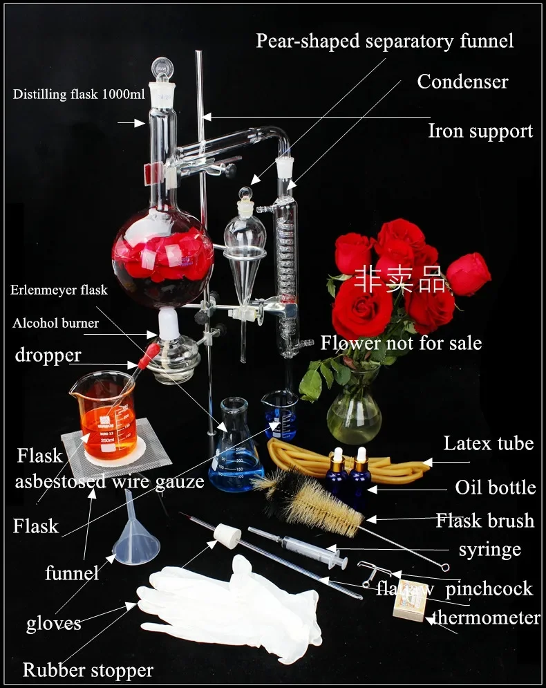 Standard Configuration Full Glass Distilled Water Device For Refining Essential Oil Purification With 1000ml Thicken Flask