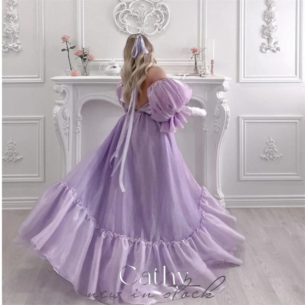 Cathy Lavender Off Shoulder Prom Dresses Sweetheart Puffy Sleeves فساتين السهرة Elegant Floor-Length A-line Vestidos De Noche