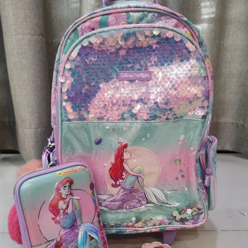 Smiggle Disney Mickey Mouse plecak na kółkach dla dzieci Barbie Marvel Spider-man plecak na kółkach torba na kółkach tornister prezent