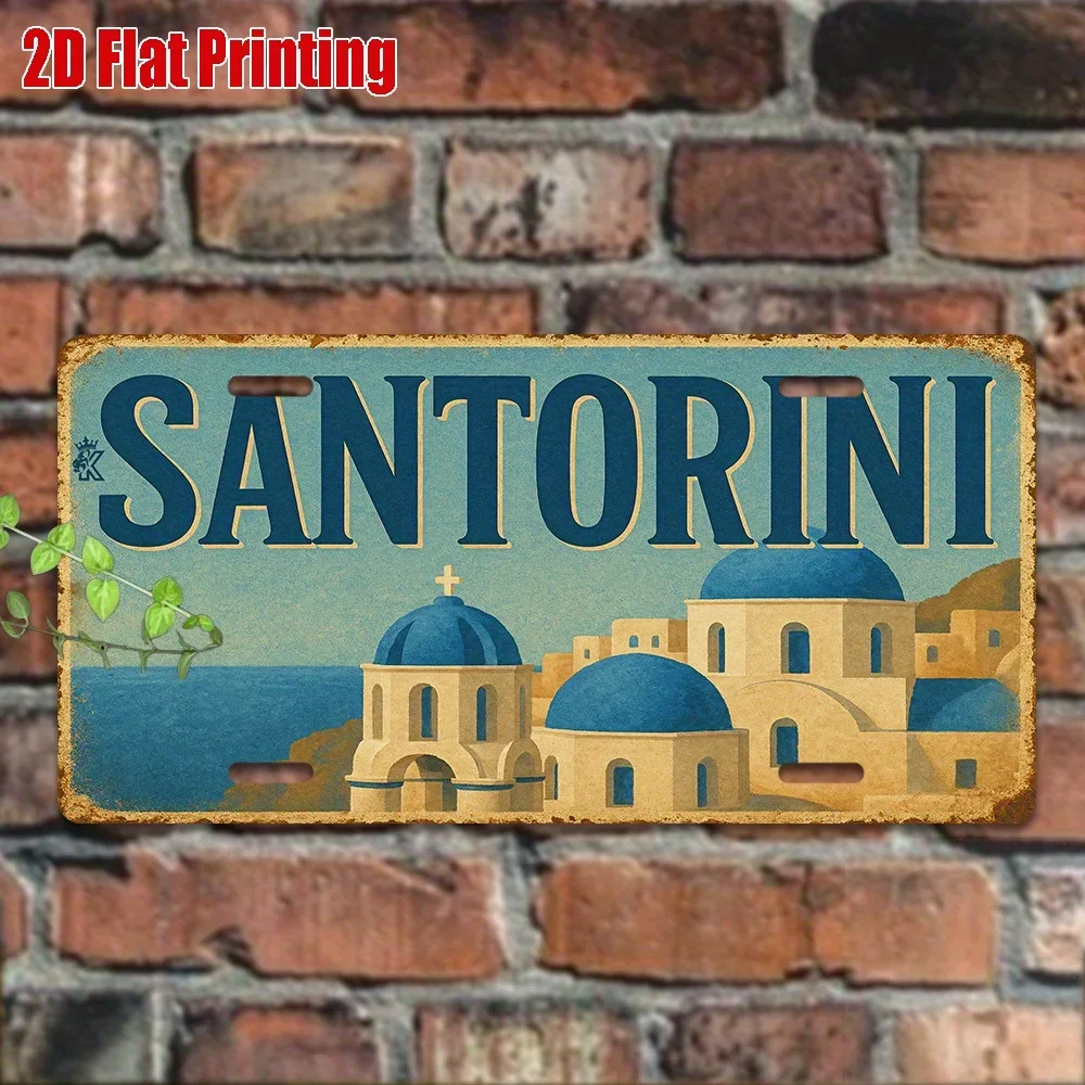 2D Flat, 2D Flat Printing, 1pc, Vintage Metal Sign, Only for decoration, Outdoor Wall Art (29.97cm * 14.99cm), SANTORINI Alum