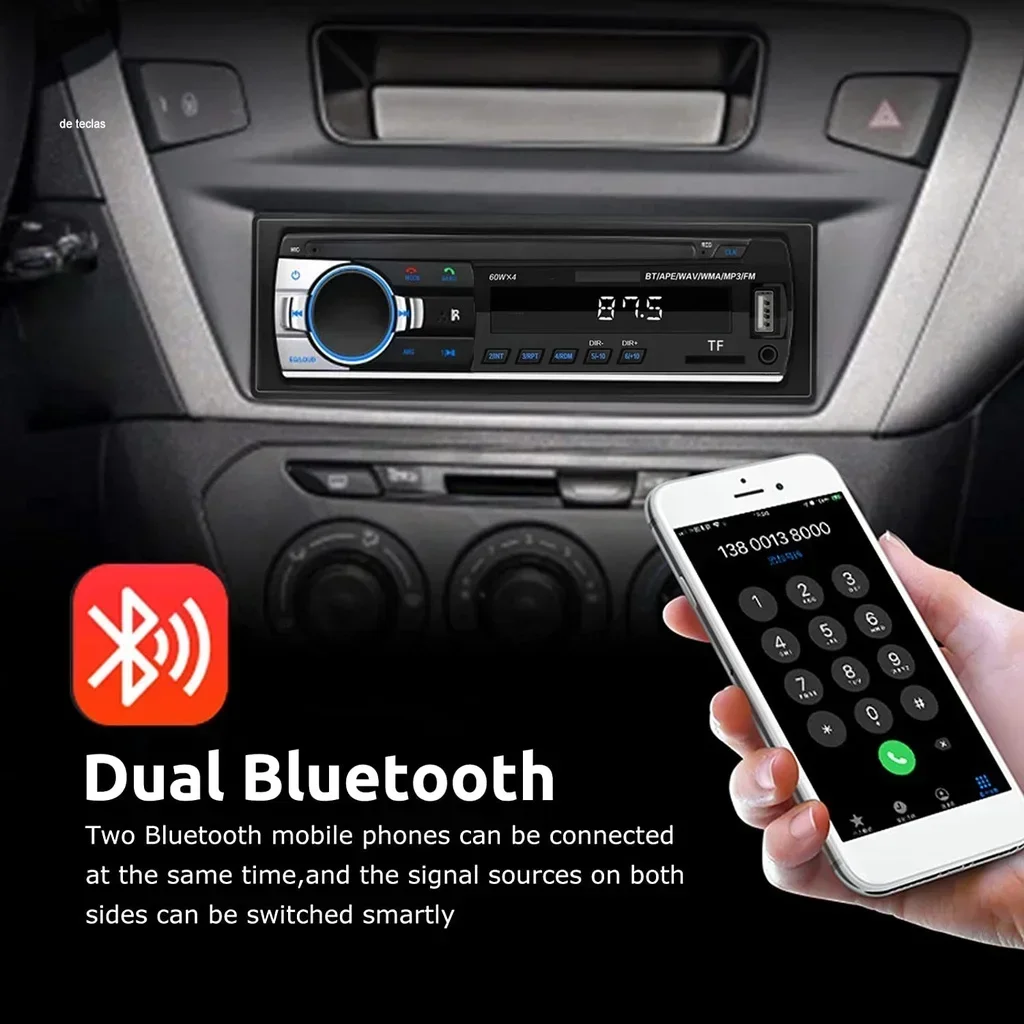 JSD520 Car Bluetooth MP3 Player Stereo Radio FM Receiver USB Sound System Card Insertion Audio for Vehicle