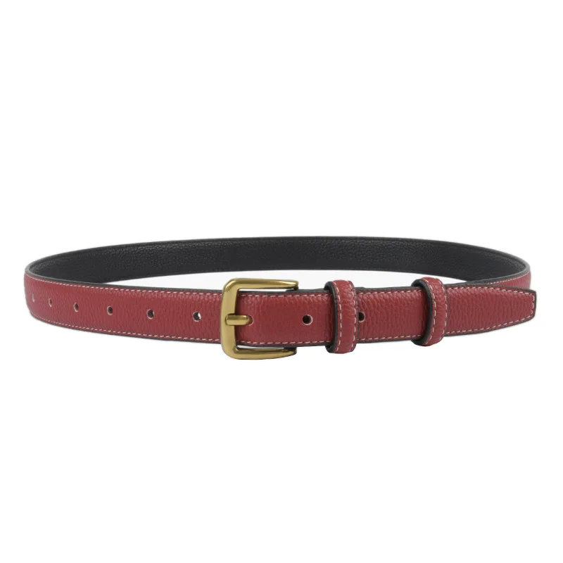 

Top Layer Cowhide Luxury Lychee Pattern Genuine Leather Women's Belt Korean Version Fashion Paired with Jeans Casual Pants