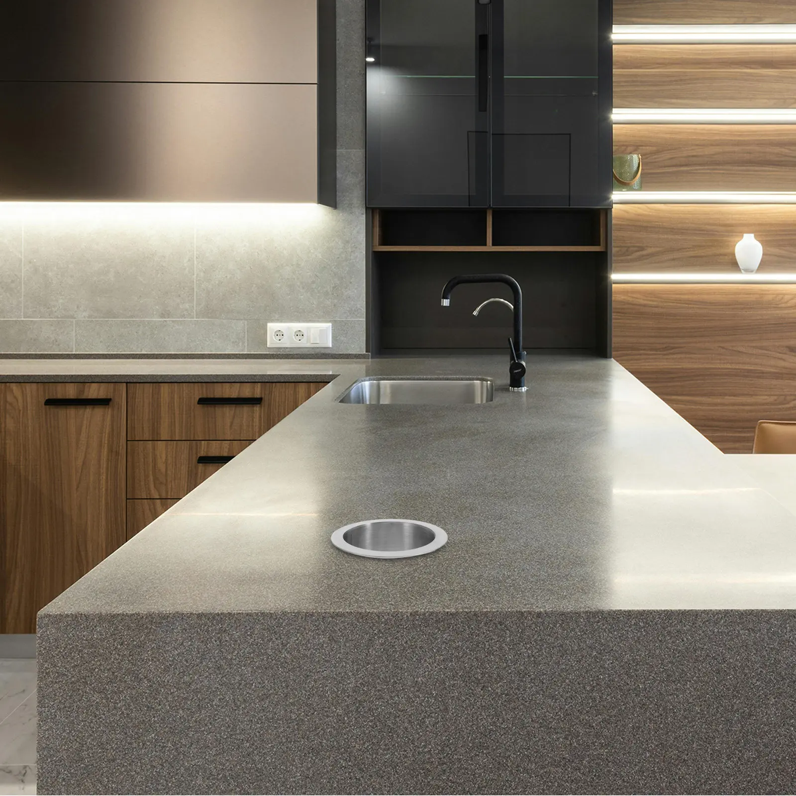 14Cm Stainless Steel Round Recessed Garbage Grommet Built-in Countertop Trash Chutes Flush Waste Disposal Insert