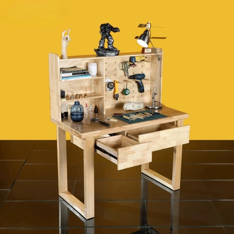 

All solid wood with shelves, household handmade table, woodworking DIY production workbench with drawers, grinding table
