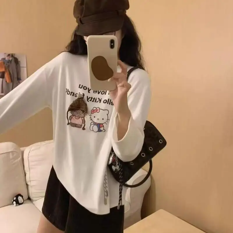 

Sanrio Hello Kitty Kawaii аниме модная повседневная трехмерная вышивка уменьшающая возраст милые матовые текстуры новые одинаковые комплекты