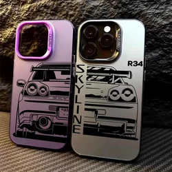 Cool Car Design Phone Case for iPhone 17 16 Pro15 Pro Max 14 13 Mini 12 11 14 Plus SE3 7 8 15 Plus XR XS MAX Laser Silver Cover