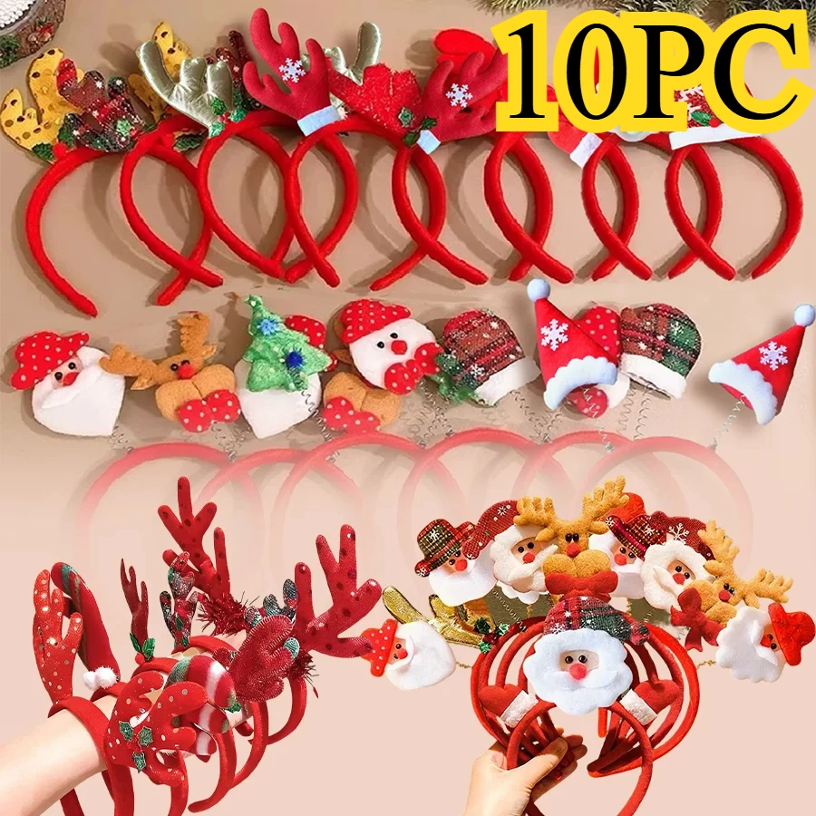 

10/20pcs Christmas Headbands Snowman Reindeer Antlers Santa Design Hairband New Year Hair Accessories Xmas Gifts Photo Booth