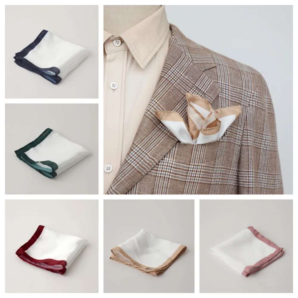 Headwear ชายเกาหลีชุด Pocket Square Vintage สีขาวธุรกิจ Hanky สีโพลีเอสเตอร์ขอบผ้าเช็ดตัวหน้าอก Handkercher จัดเลี้ยง
