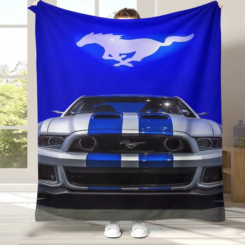 Vintage M-Mustang Racing Biker Garage Moto Soft Flannel Blanket,Cozy Warm Throw Blanket for Bed,Sofa,Living Room,Picnic,Camping