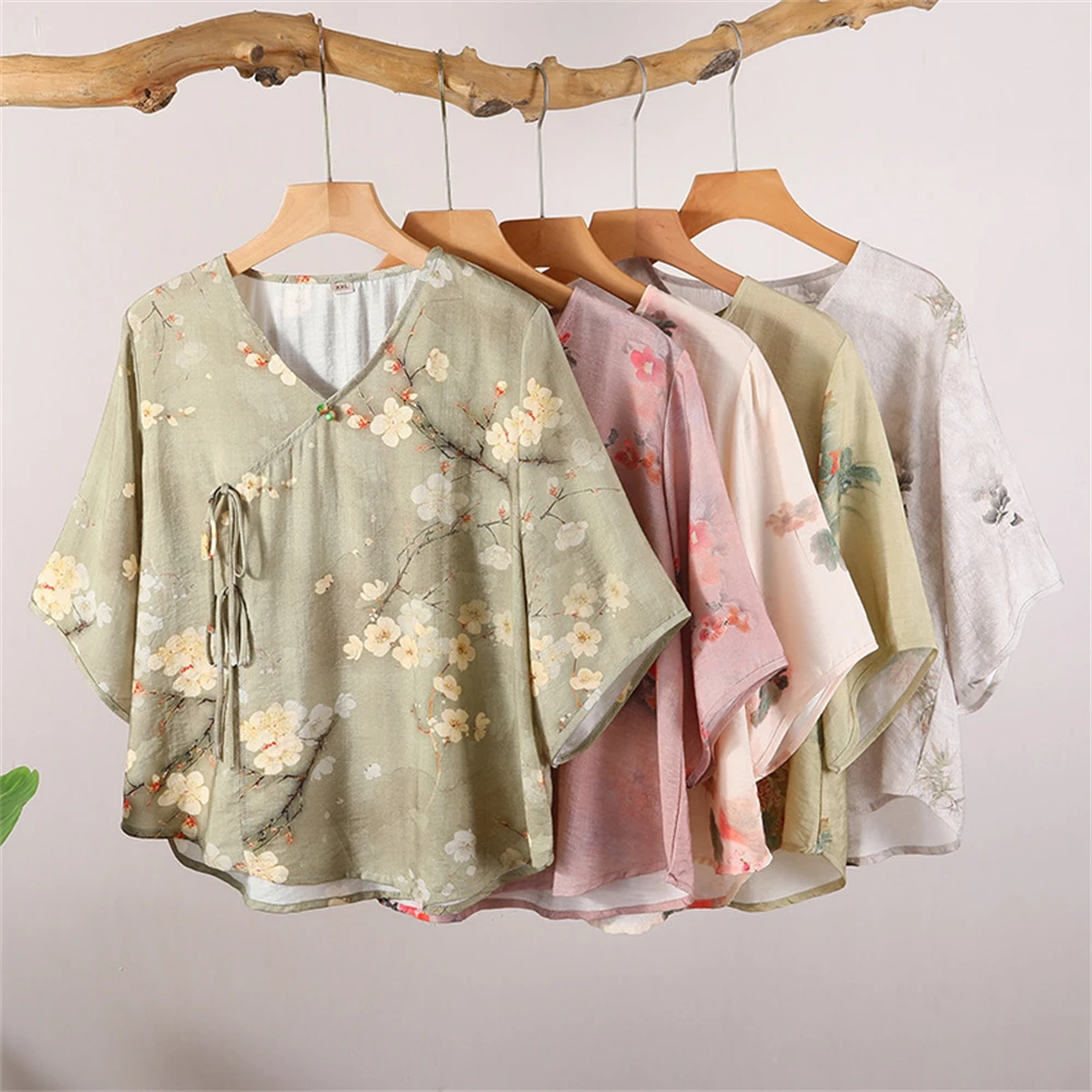 

New Chinese Style Printed Pajamas Summer Women Soft Comfortable Short-sleeved Tops Homewear Thin Breathable Loungewear Sleepwear